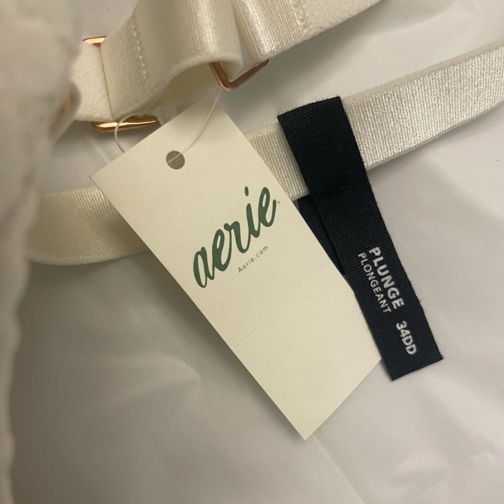 NWT Aerie Real Power Plunge Push Up Eyelash Lace Bra in Ivory Size 34DD - Picture 5 of 13